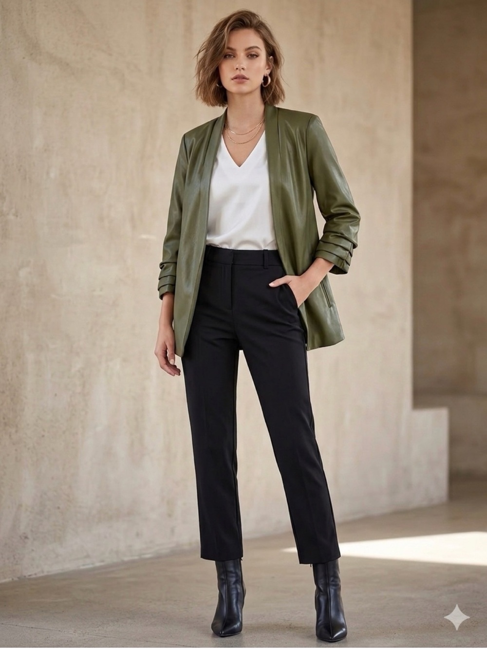 NWT Dolce Cabo Army Green Faux Leather Blazer/jacket